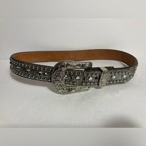 3D silver studded genuine leather belt Size 28
